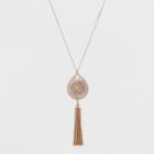 Tassel & Filigree Cut Out Long Necklace - A New Day Rose Gold/clear