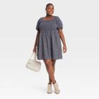 Women's Plus Size Floral Print Puff Elbow Sleeve Smocked Dress - Universal Thread Navy