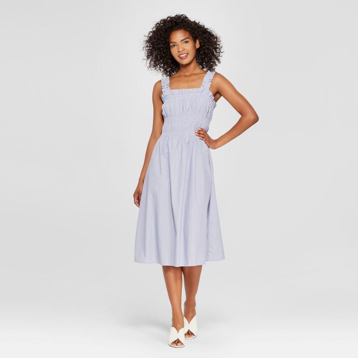 Women's Striped Smocked Tank Midi Dress - Who What Wear Blue/white Xl, Blue/white