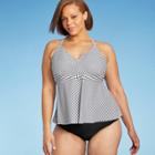 Kona Sol Women's Plus Size Plunge Criss Cross Peplum Tankini Top - Kona