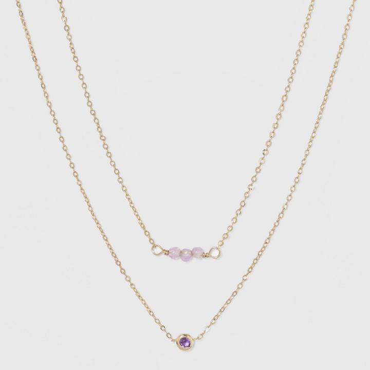 Silver Plated Amethyst & Dyed Quartz Duo Necklace - A New Day Gold, Girl's