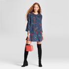 Women's Floral Smocked Bell Sleeve Shift Dress - K By Kersh Blue