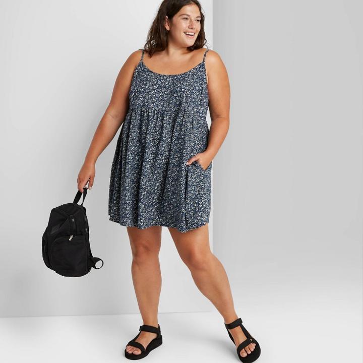 Women's Plus Size Woven Babydoll Dress - Wild Fable Blue Floral