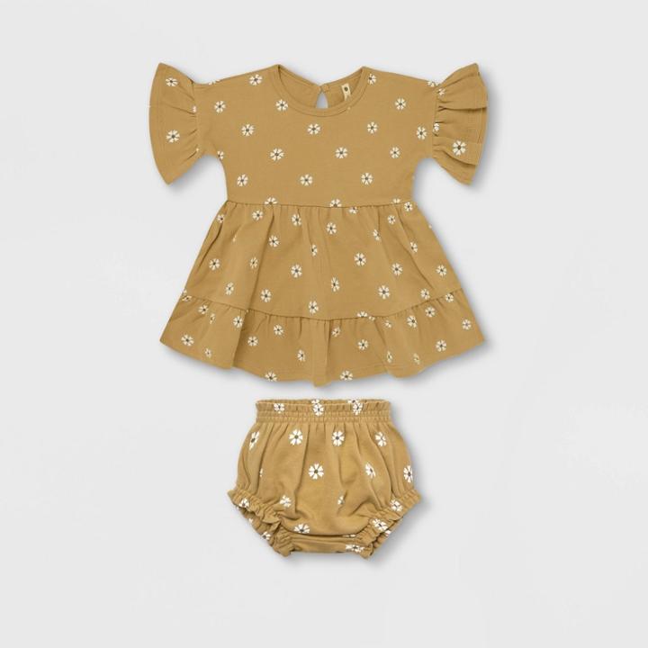 Q By Quincy Mae Baby Girls' 2pc Floral Brushed Jersey Dress - Honey/white