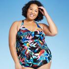 Women's Plus Size Plunge Racerback Tankini Top - Aqua Green Black X