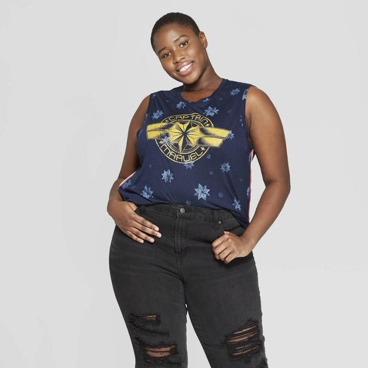 Women's Plus Size Captain Marvel Logo Graphic Tank Top (juniors') -navy