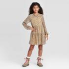 Girls' Long Sleeve Button-front Woven Tiered Dress - Art Class Yellow S, Girl's,