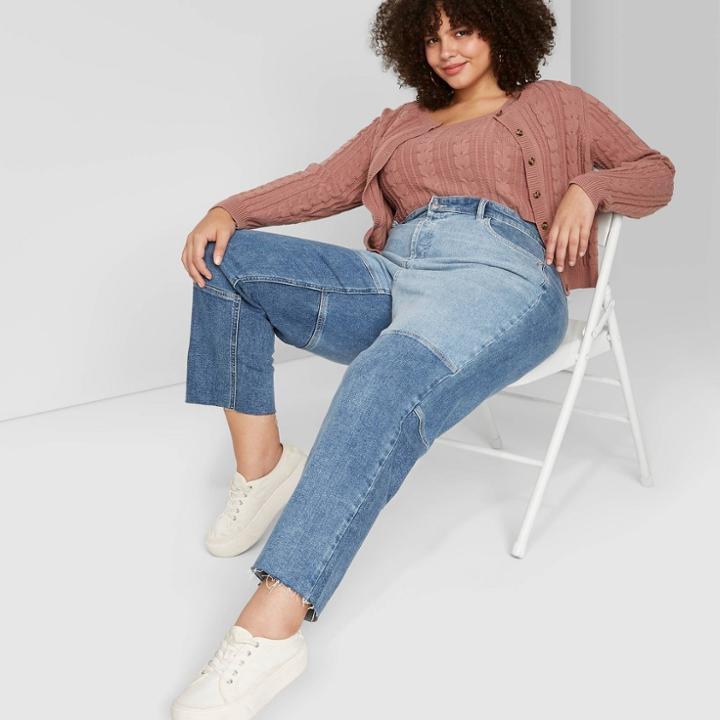 Women's Plus Size High-rise Patchwork Straight Denim - Wild Fable Blue