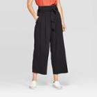 Women's Mid-rise Wide Leg Paperbag Crop Pants - A New Day Black
