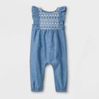 Baby Girls' Chambray Puff Print Romper - Cat & Jack Light Blue Newborn