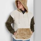 Men's Colorblock Standard Fit Back Quarter Length Zipper Hoodie Sweatshirt - Original Use Beige