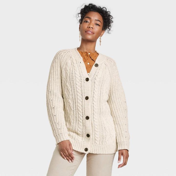 Women's Oversized Button-front Grandpa Cardigan - Universal Thread Cream