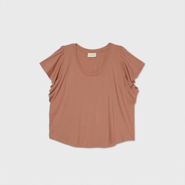 Women's Plus Size Short Sleeve Blouse - Universal Thread Brown