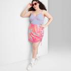 Women's Plus Size Mesh Side Ruched Mini Skirt - Wild Fable Pink Tie-dye