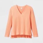 Women's Plus Size Long Sleeve V-neck Ribbed Pullover - Ava & Viv Coral X, Women's, Pink