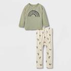 Grayson Collective Toddler Boys' Rainbow French Terry Crewneck Top & Bottom Set - Sage Green/cream
