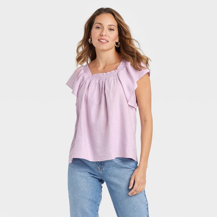 Women's Ruffle Short Sleeve Smocked Top - A New Day