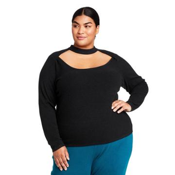 Women's Plus Size Cutout Crewneck Sweater - Victor Glemaud X Target Black