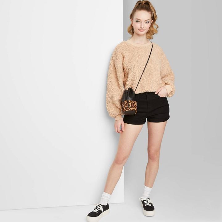 Women's High-rise Rolled Cuff Jean Shorts - Wild Fable Black