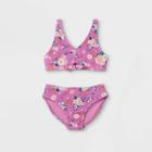 Girls' Floral Print Tie-front 2pc Bikini Set - Art Class Pink