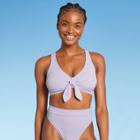 Juniors' Ribbed Tie-front Longline Triangle Bikini Top - Xhilaration Lilac Purple D/dd Cup