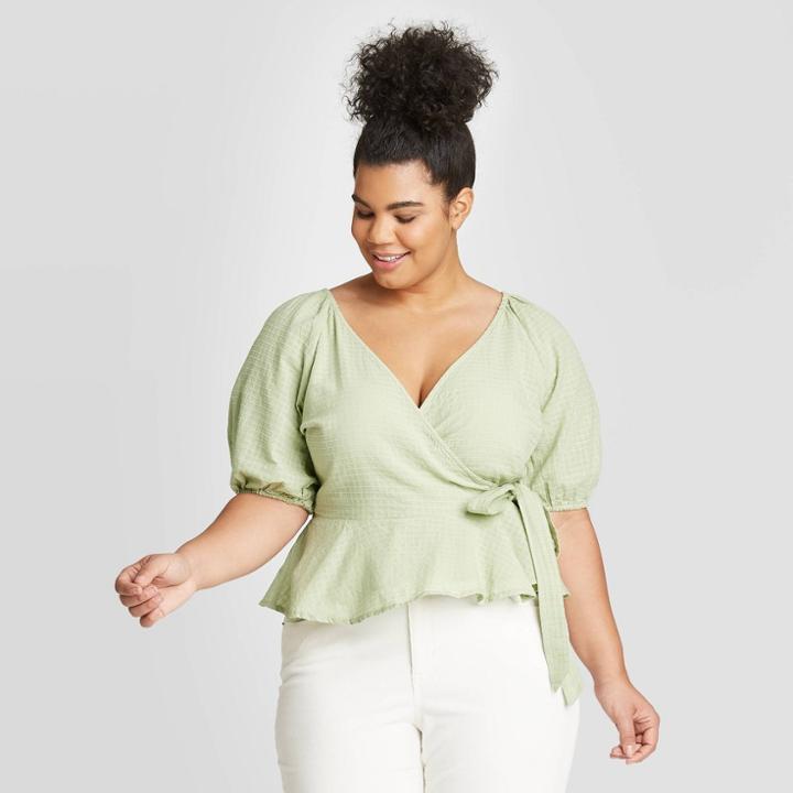 Women's Plus Size Elbow Sleeve Wrap Top - Universal Thread Mint 1x, Women's, Size:
