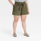 Women's Plus Size High-rise Tie Waist Shorts - A New Day Olive Green
