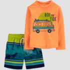Toddler Boys' 'ride The Tide' Long Sleeve Rash Guard Set - Just One You Made By Carter's Orange/blue
