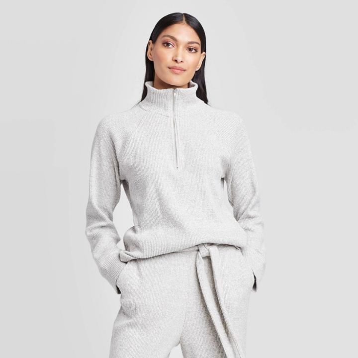 Women's Long Sleeve Turtleneck Cozy Half Zip Sweatshirt - Who What Wear Gray