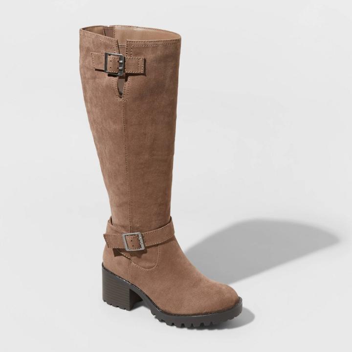 Women's Tisha Buckle Knee High Fashion Boots - Universal Thread Taupe