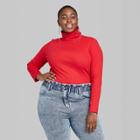 Women's Plus Size Long Sleeve Mock Turtleneck Ribbed T-shirt - Wild Fable Red 1x, Women's,