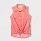 Girls' Sleeveless Button-down Shirt - Cat & Jack Pink