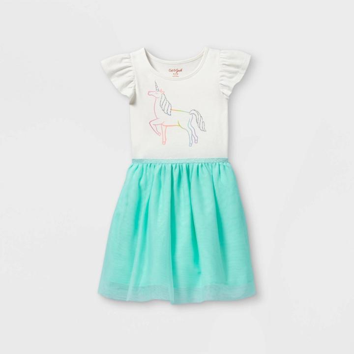 Girls' Unicorn Tulle Short Sleeve Dress - Cat & Jack Cream