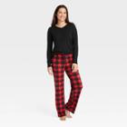 Women's Henley Top And Pants Pajama Set - Stars Above Dark Red