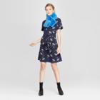 Women's Floral Print Short Sleeve Tie-waist Crepe Dress - A New Day Navy