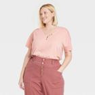 Women's Plus Size Short Sleeve Henley Tunic T-shirt - Knox Rose Coral Pink