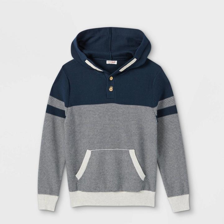 Boys' Colorblock Striped Hoodie Sweater - Cat & Jack Navy