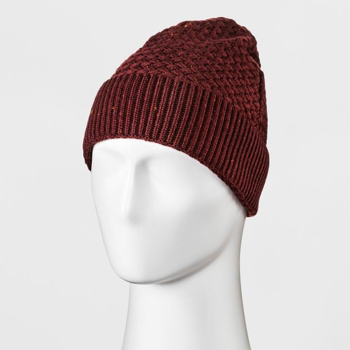 Men's Basket Weave Cuff Beanie - Goodfellow & Co Berry (pink)