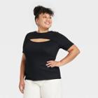 Women's Plus Size Slim Fit Short Sleeve Ribbed T-shirt - Ava & Viv Black X