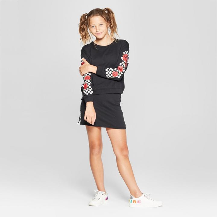 Girls' French Terry Printed Long Sleeve T-shirt - Art Class Black