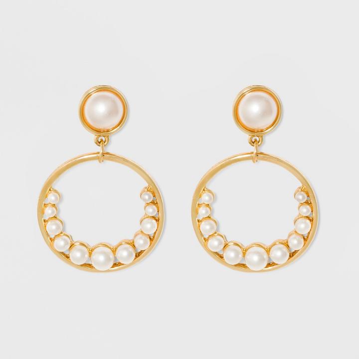 Open Hoop Drop With Simulated Pearl Earrings - A New Day Ivory