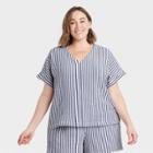 Women's Plus Size Striped Short Sleeve Blouse - Universal Thread Navy