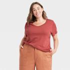 Women's Plus Size Short Sleeve V-neck Voop T-shirt - A New Day Red