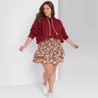 Women's Plus Size Floral Print Smocked Ruffle Mini Skirt - Wild Fable Burgundy