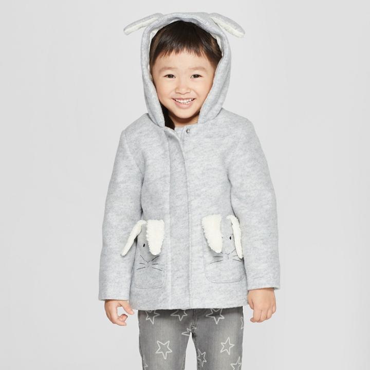 Toddler Girls' Faux Wool Bunny Overcoat - Cat & Jack Gray