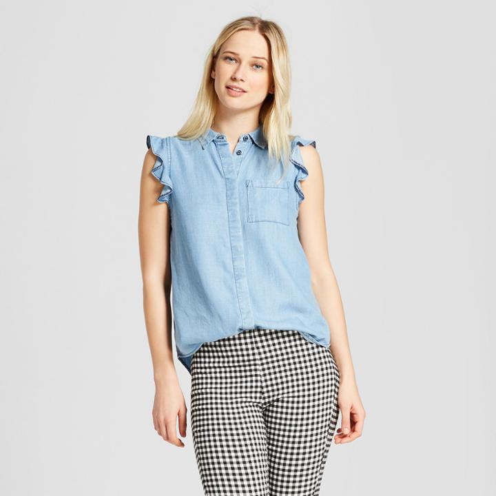 Women's Sleeveless Ruffle Button-up Blouse - Who What Wear Chambray