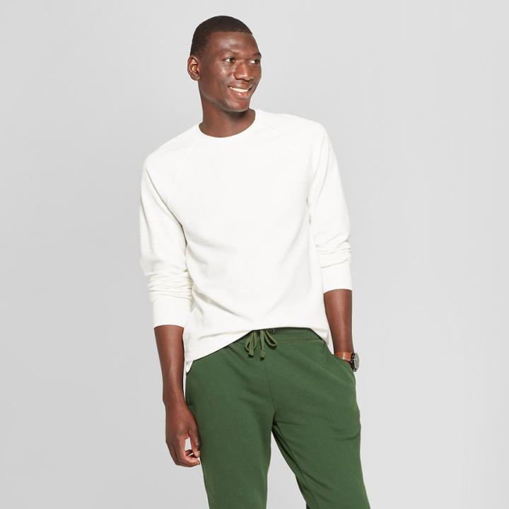 Men's Standard Fit Long Sleeve Textured Crew Neck Shirt - Goodfellow & Co White Feather