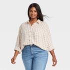 Women's Plus Size Long Sleeve Gauze Button-down Shirt - Universal Thread Cream Plaid 1x, Ivory Plaid