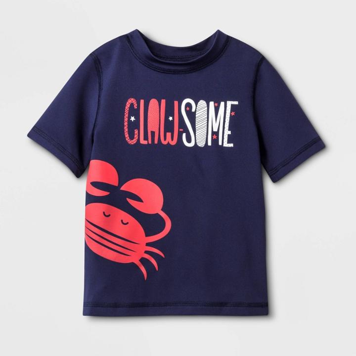 Petitebaby Boys' Short Sleeve Clawesome Rash Guard - Cat & Jack Navy 9m, Boy's, Blue