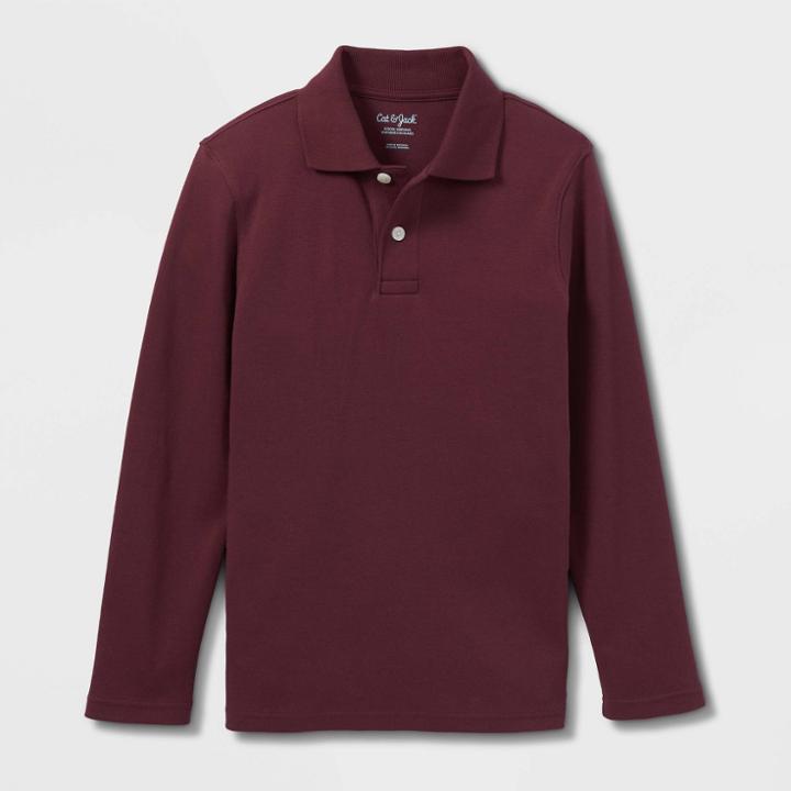 Boys' Long Sleeve Interlock Uniform Polo Shirt - Cat & Jack Burgandy